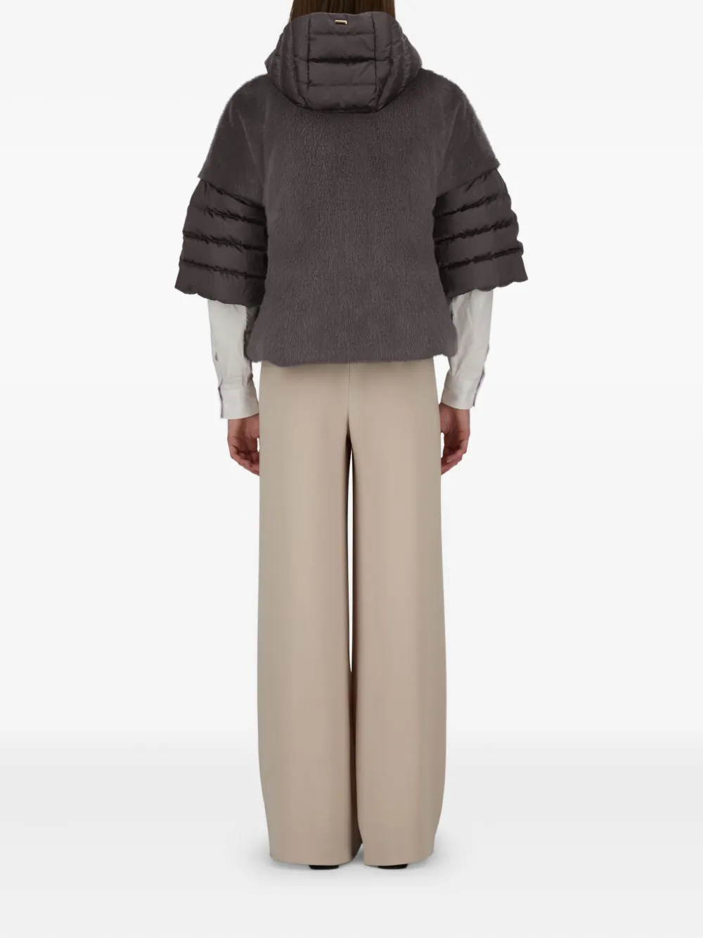 Herno Cape In Satin And Lady Alternative Fur In Brown