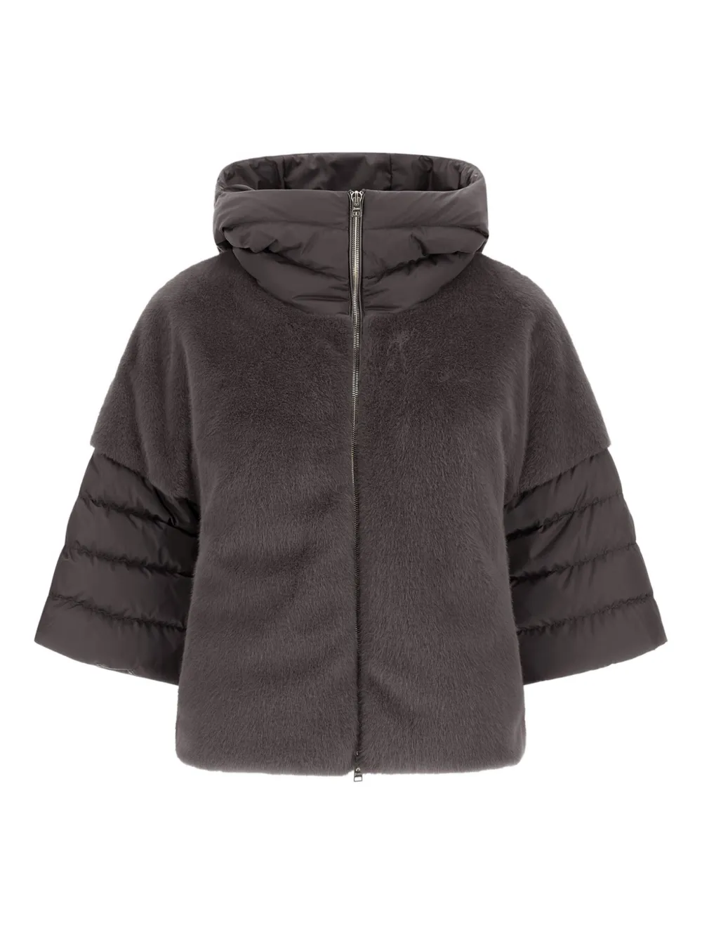 Herno Cape In Satin And Lady Alternative Fur In Brown