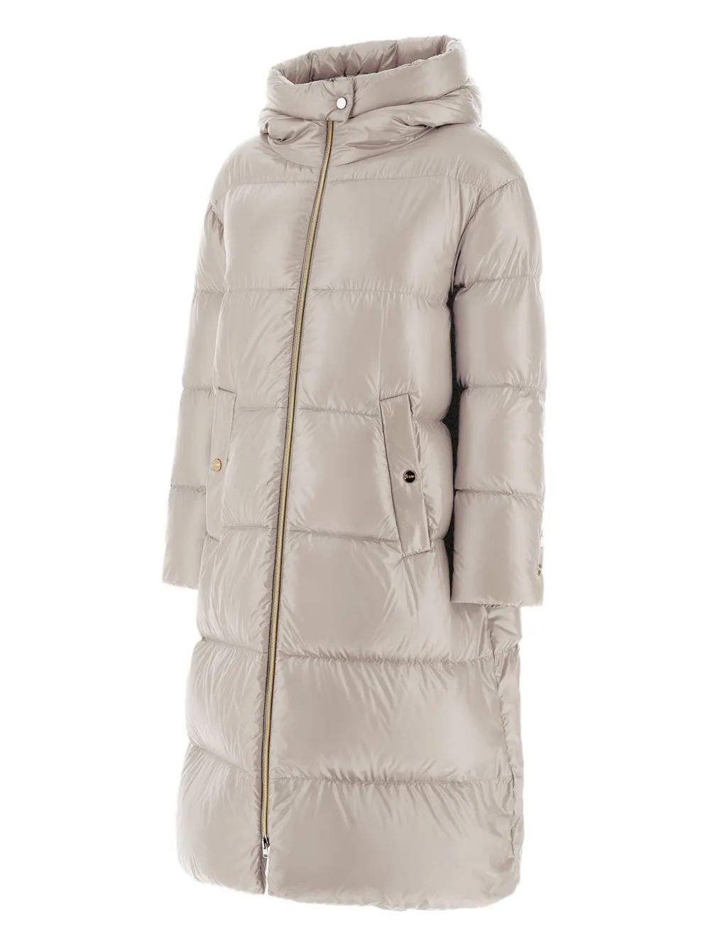 Herno Long Quilted Jacket With Hood And Pockets In Neutral
