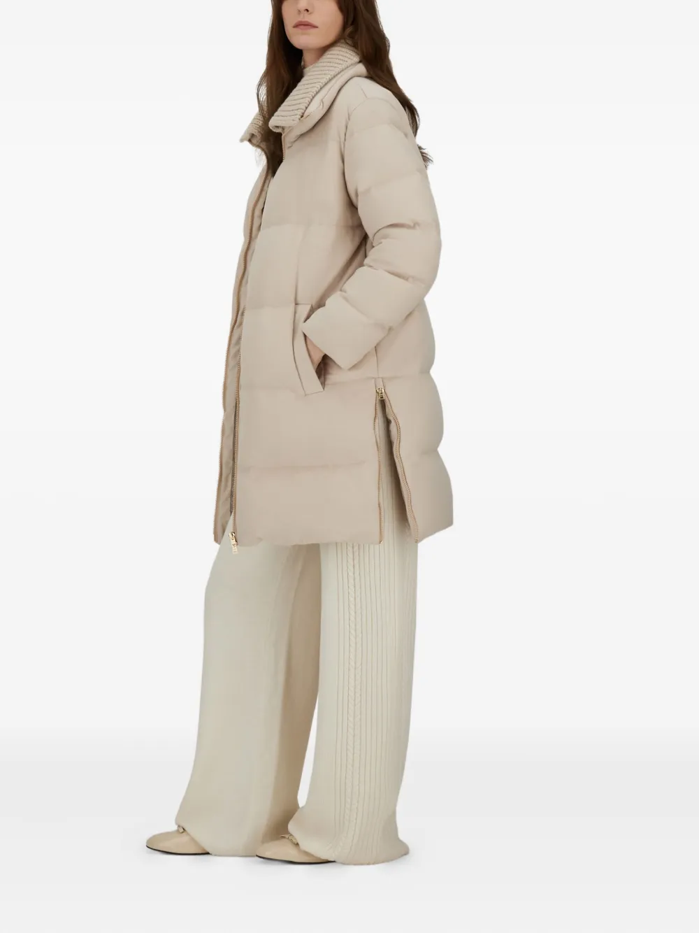  Herno Quilted Knitted-collar Coat - Neutrals 