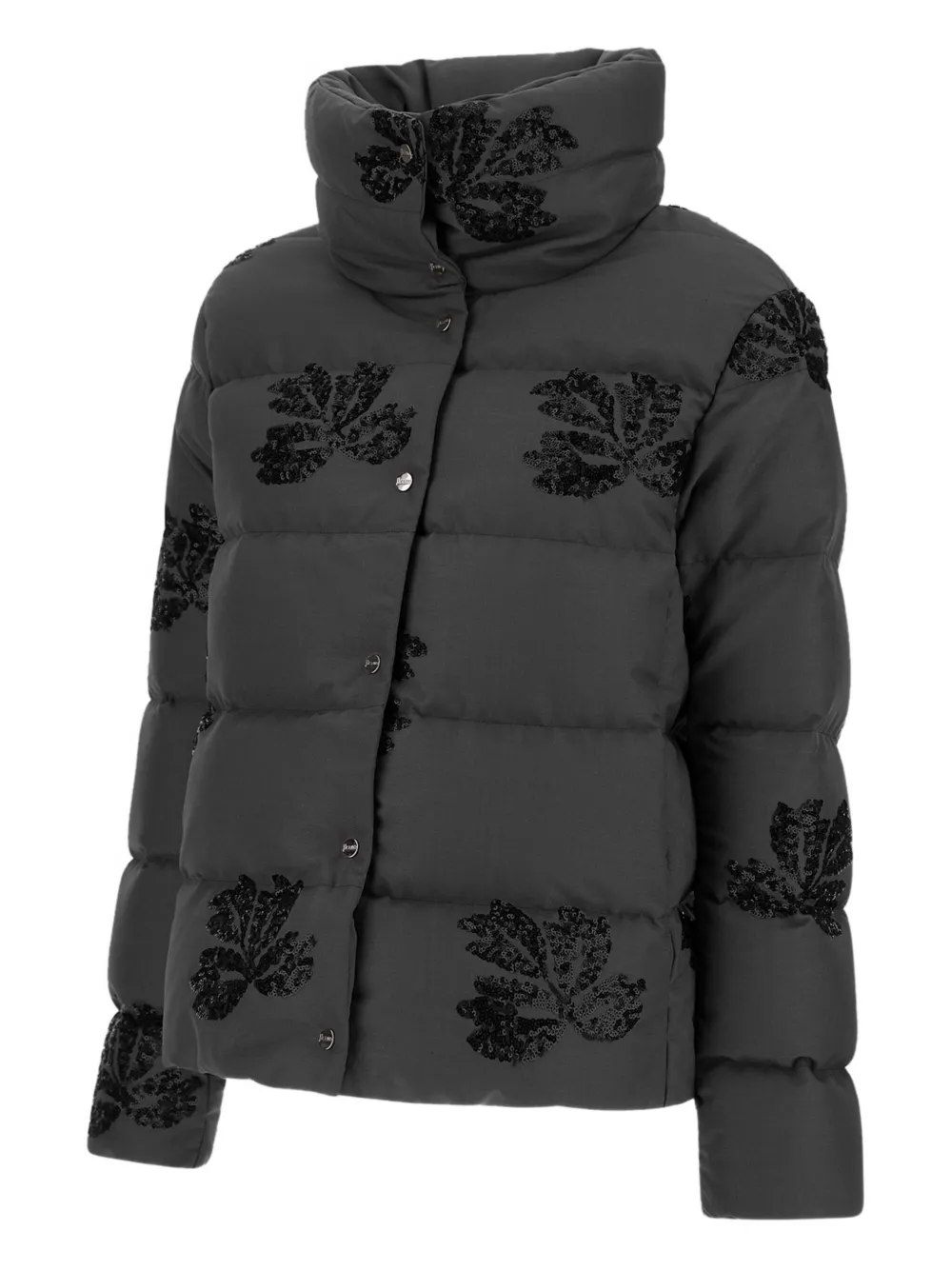 Herno Donsjack met bloemenprint Zwart