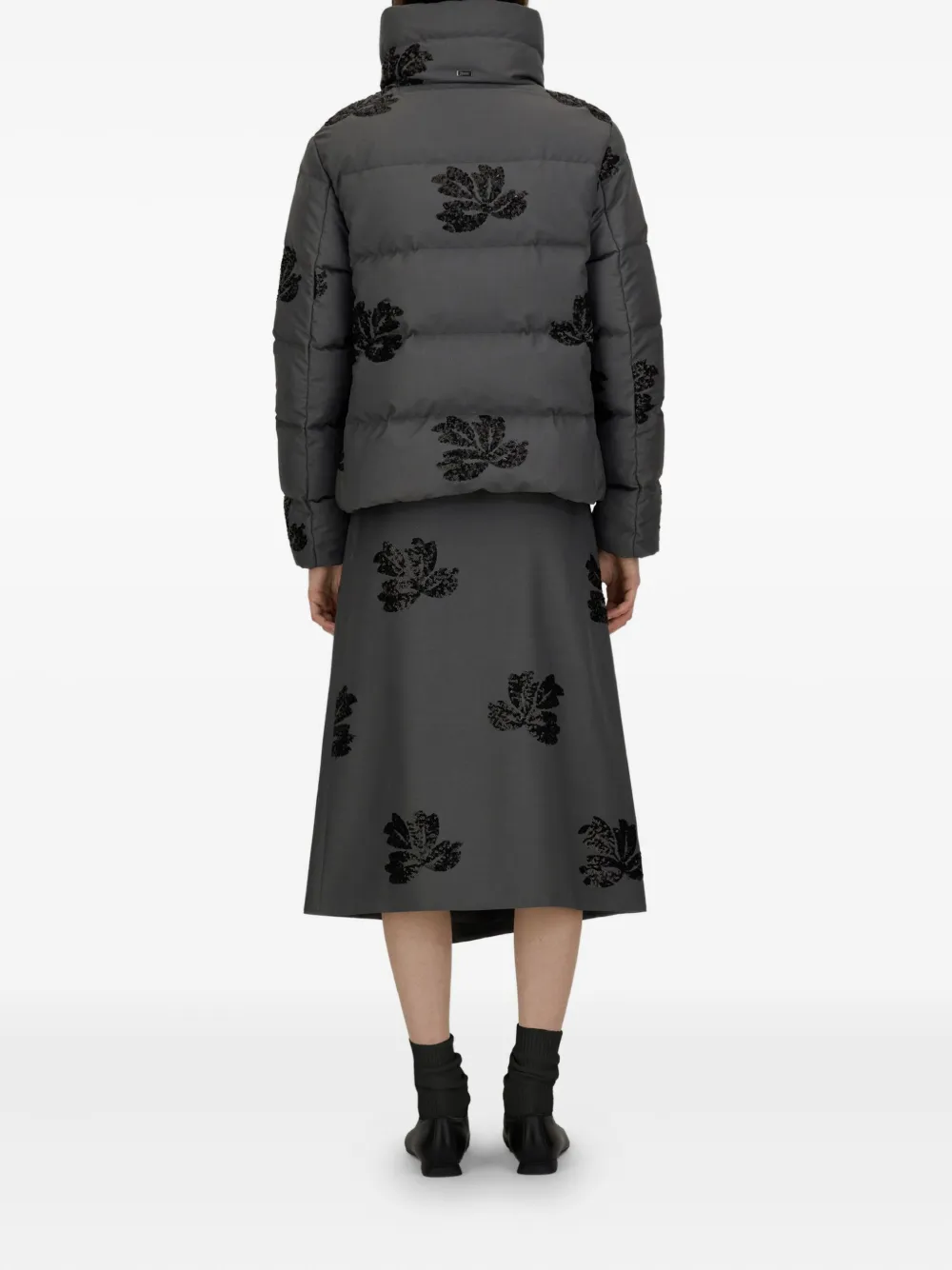 Herno Donsjack met bloemenprint Zwart