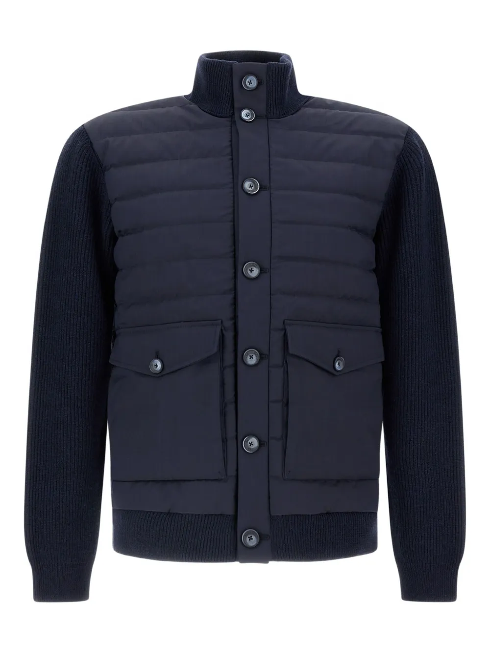 Herno Jacket In Ribbed Merino Wool G.7 And Polished Smooth Wool In Blue