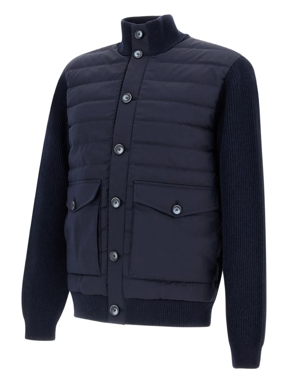 Herno Jacket In Ribbed Merino Wool G.7 And Polished Smooth Wool In Blue