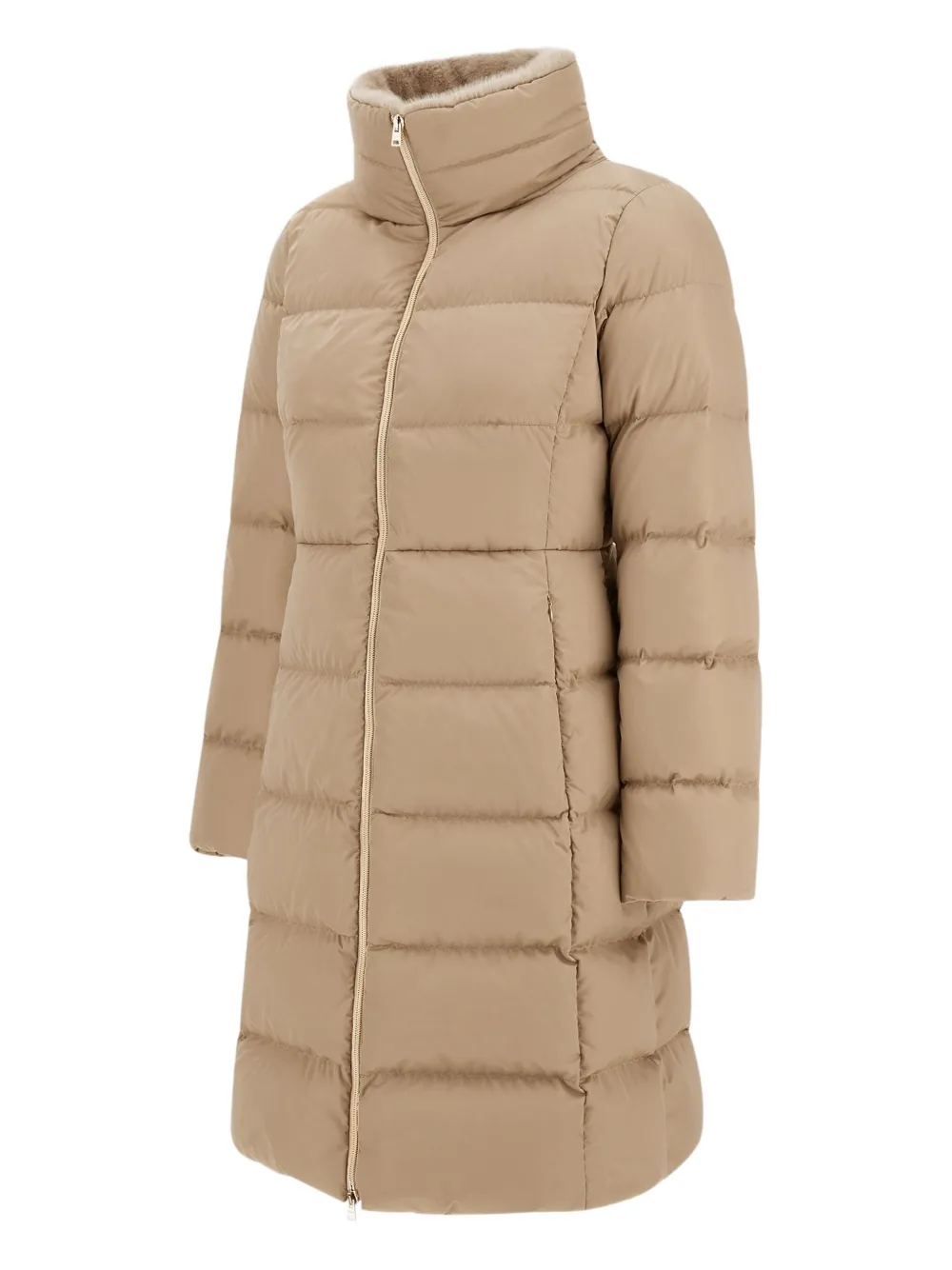 Herno Satin And Lady Alternative Fur Long Jacket In Neutral
