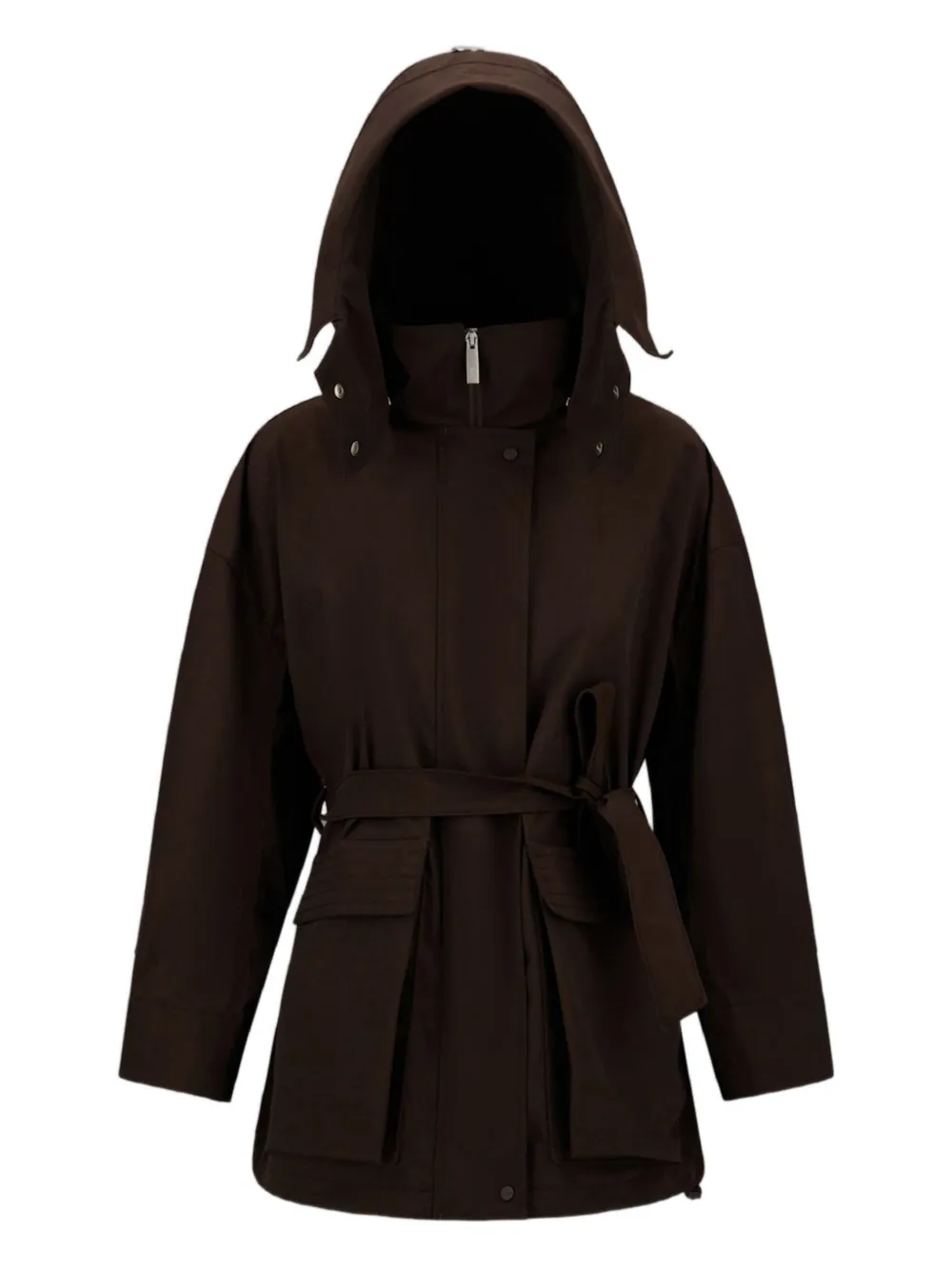 Herno Hooded Belted Jacket In Brown