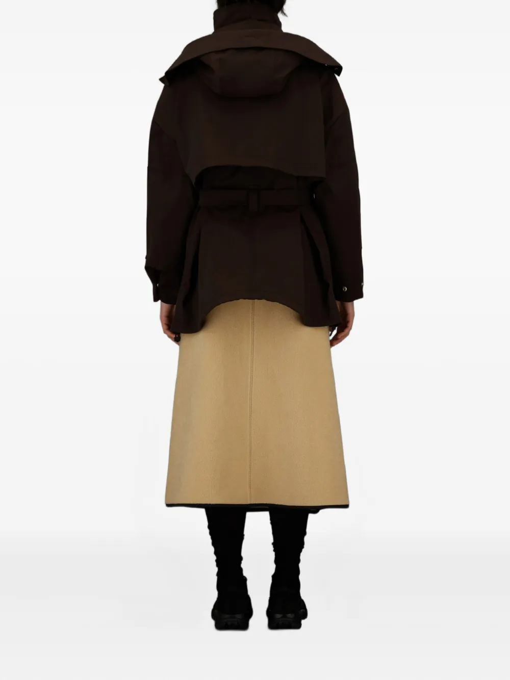 Herno Hooded Belted Jacket In Brown