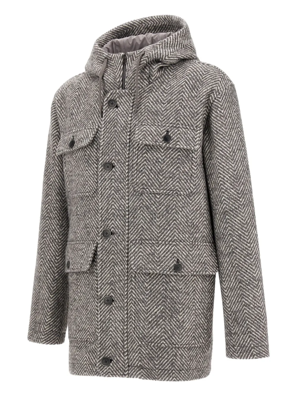 Herno Long Parka In Herringbone R-wool In Gray