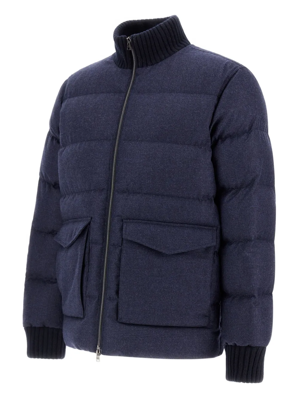 Herno Bomber In Glen Check Wool And Cashmere In Blue