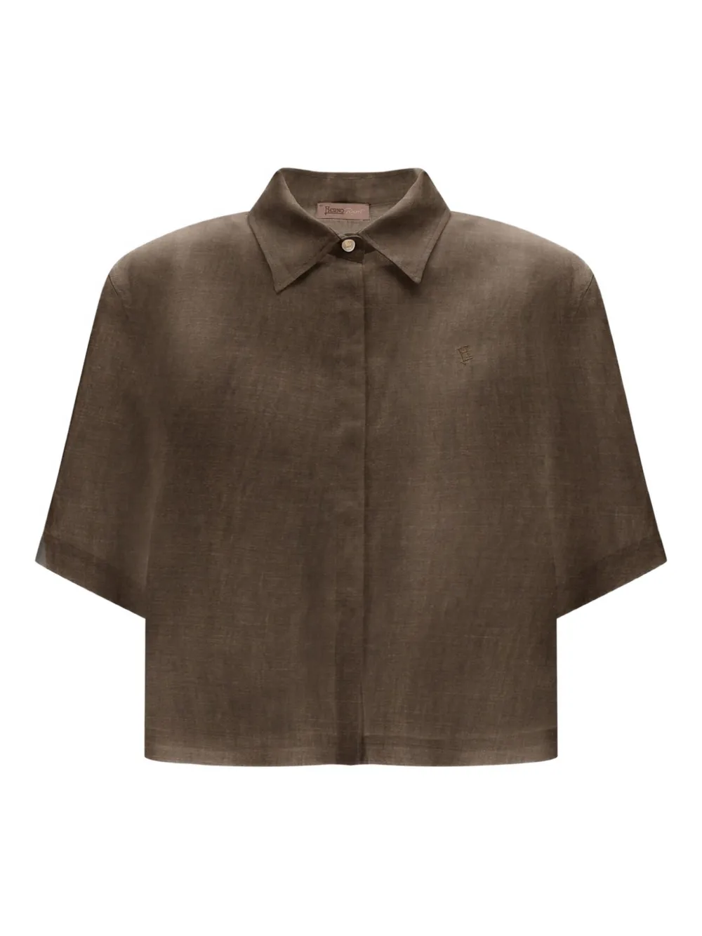 Herno Short-sleeve Linen Shirt In Brown