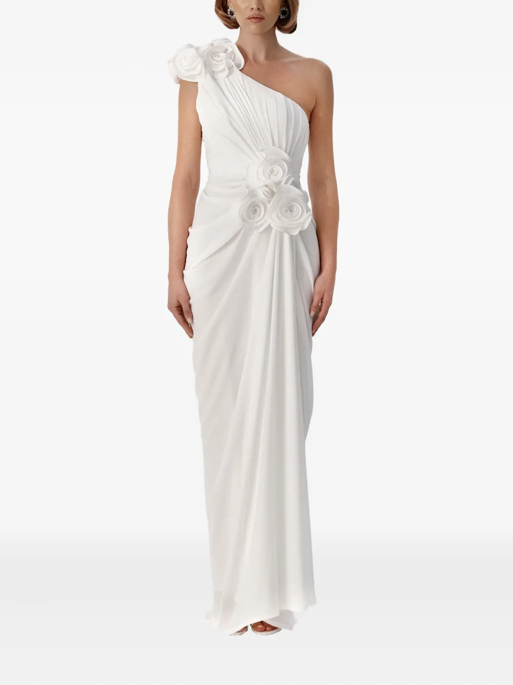 Ana Radu rose-embellished one-shoulder dress | White | Image 1