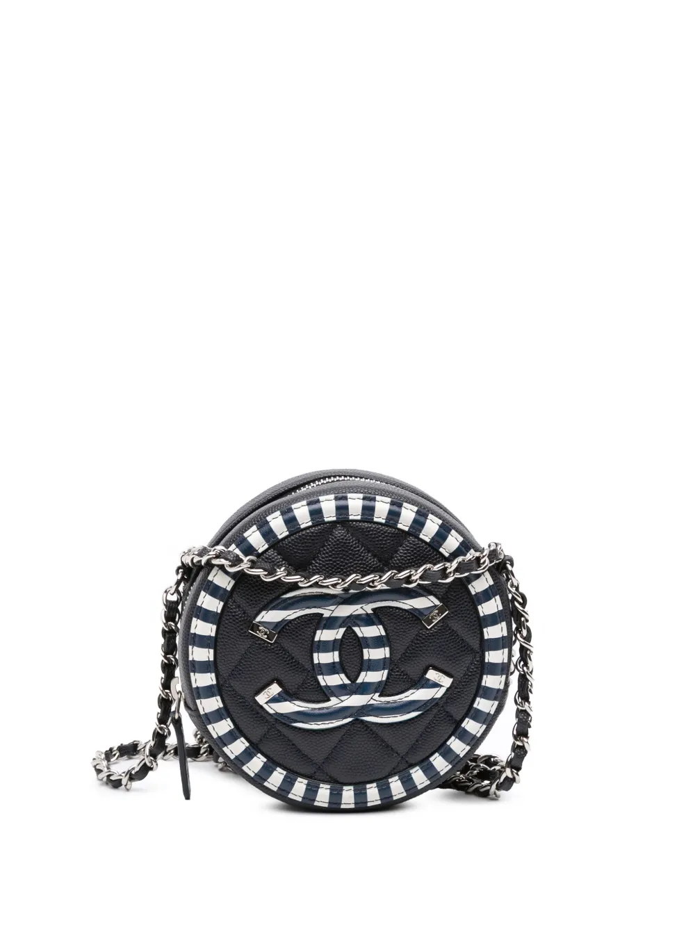 CHANEL Pre-Owned 2019 Caviar Striped CC Filigree Round crossbody bag | Blue | Image 1