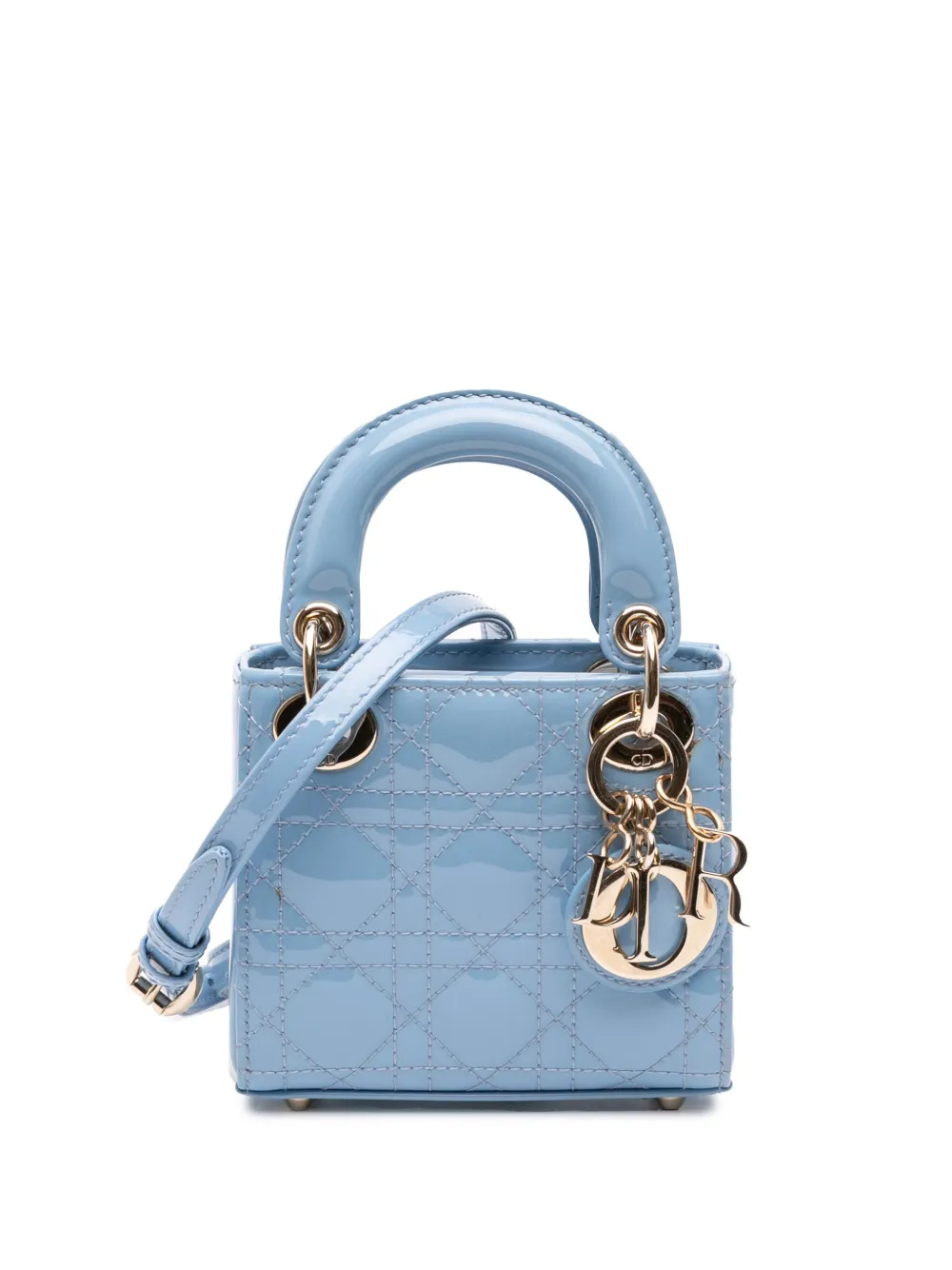 Christian Dior Pre-Owned 2021 マイクロ パテント カナージュ レディ ディオール サッチェルバッグ - ブルー Christian Dior Pre-Owned 2021 マイクロ パテント カナージュ レディ ディオール サッチェルバッグ - ブルー