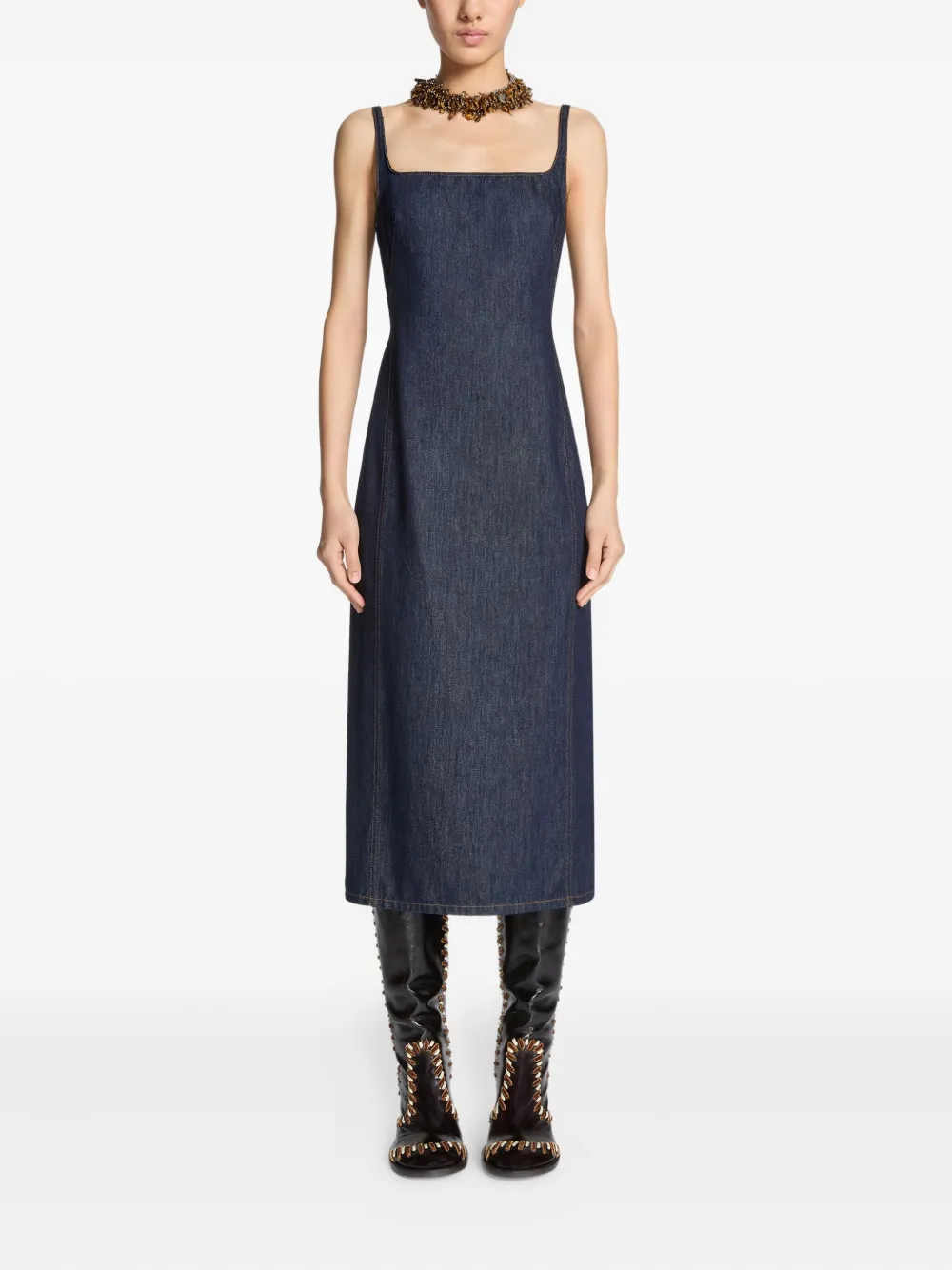 DRIES VAN NOTEN Midi-jurk met vierkante hals - Blauw