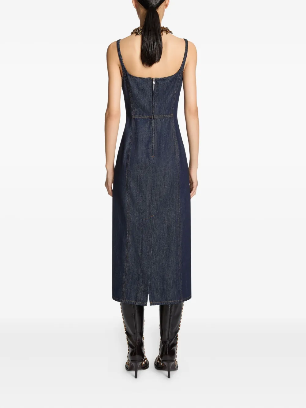 Dries Van Noten Square-neck Denim Midi Dress In Blue