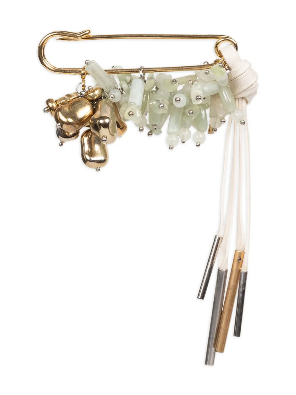 Dries Van Noten Large Embellished Safety-pin Brooch In Gold