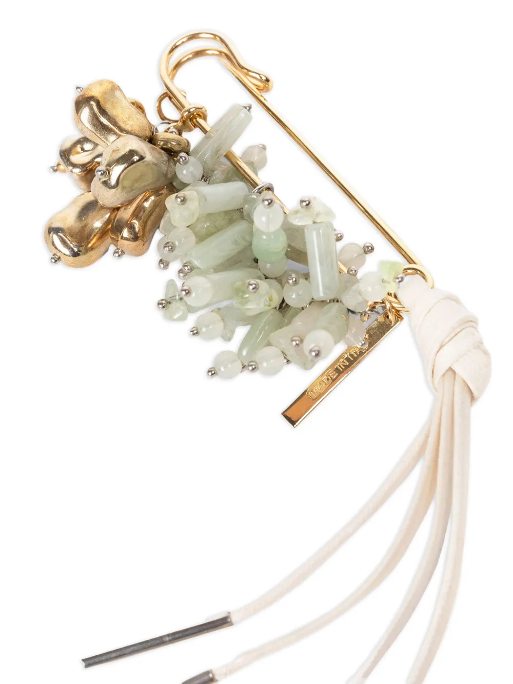 Dries Van Noten Large Embellished Safety-pin Brooch In Gold