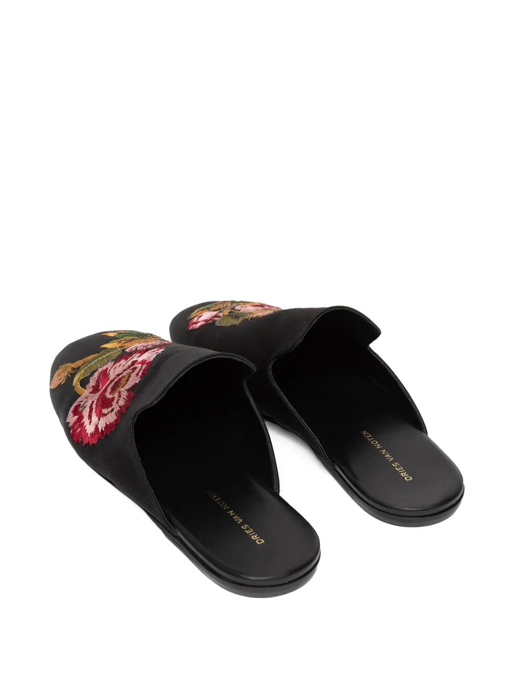 DRIES VAN NOTEN Muiltjes met geborduurde bloemen Zwart