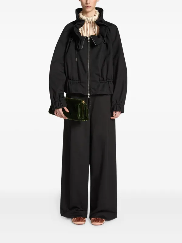 DRIES VAN NOTEN ruffled-neck zip-up Jacket | Black | FARFETCH