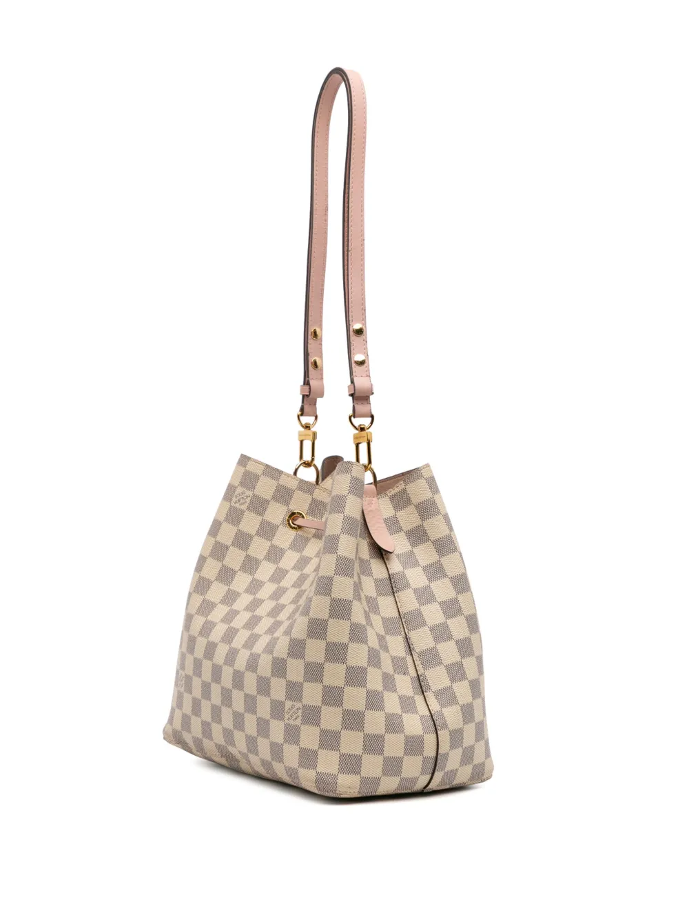 Pre-owned Louis Vuitton 2019 Damier Azur Neonoe Mm Bucket Bag In Pink