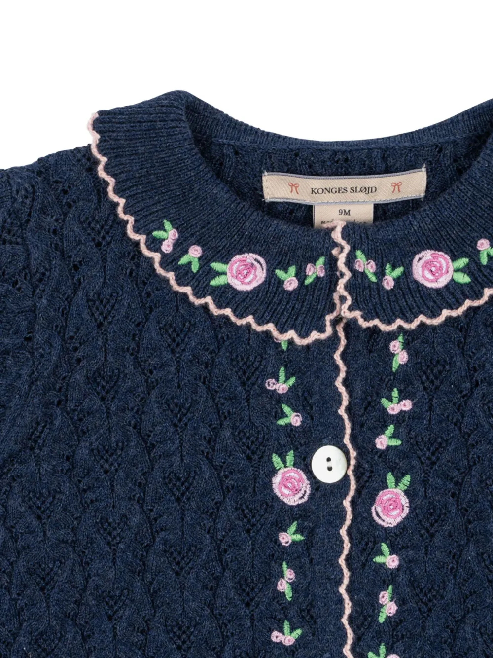 Konges Sløjd Vest met geborduurde bloemen en kraag Blauw