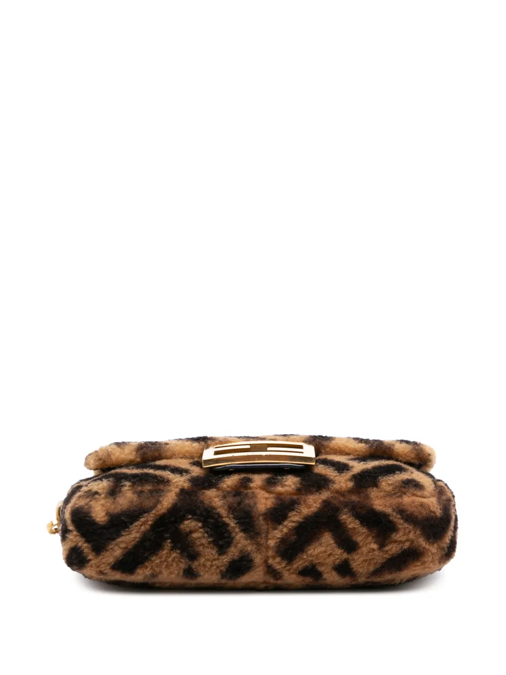 Pre-owned Fendi 2010-2025 Mini Zucca Shearling Chain Baguette Satchel In Brown