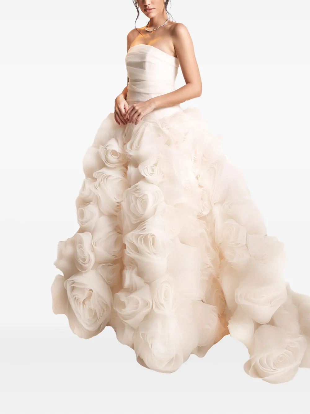 Ana Radu rose-embellished strapless maxi dress - Wit