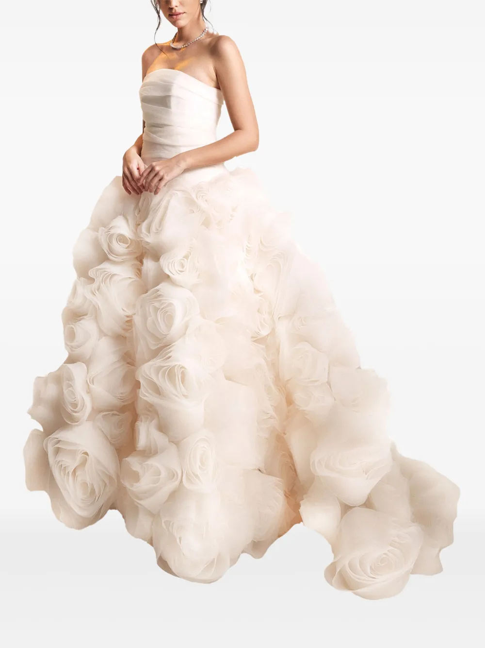 Ana Radu rose-embellished strapless maxi dress - ホワイト Ana Radu rose-embellished strapless maxi dress - ホワイト