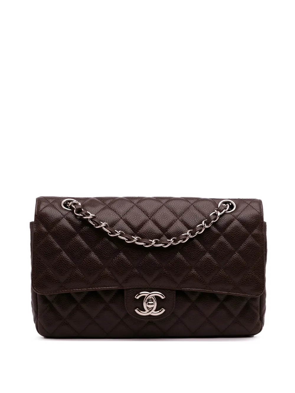 CHANEL Pre-Owned 2008-2009 ミディアム クラシック キャビア ダブルフラップ ショルダーバッグ - ブラウン CHANEL Pre-Owned 2008-2009 ミディアム クラシック キャビア ダブルフラップ ショルダーバッグ - ブラウン