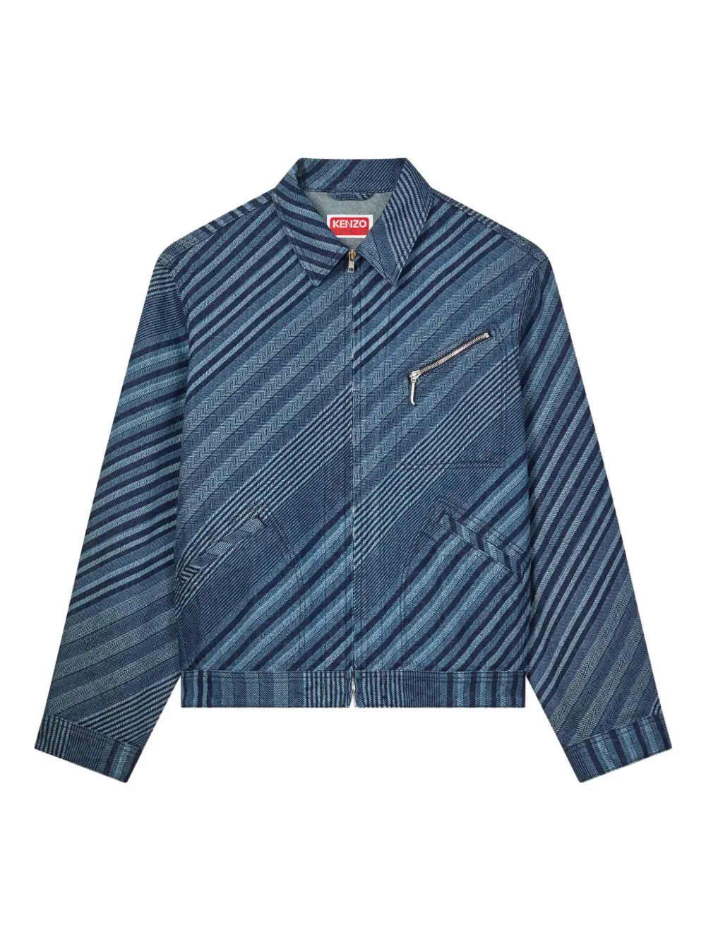 Kenzo Diagonal Stripe Cotton Jacket In Blue