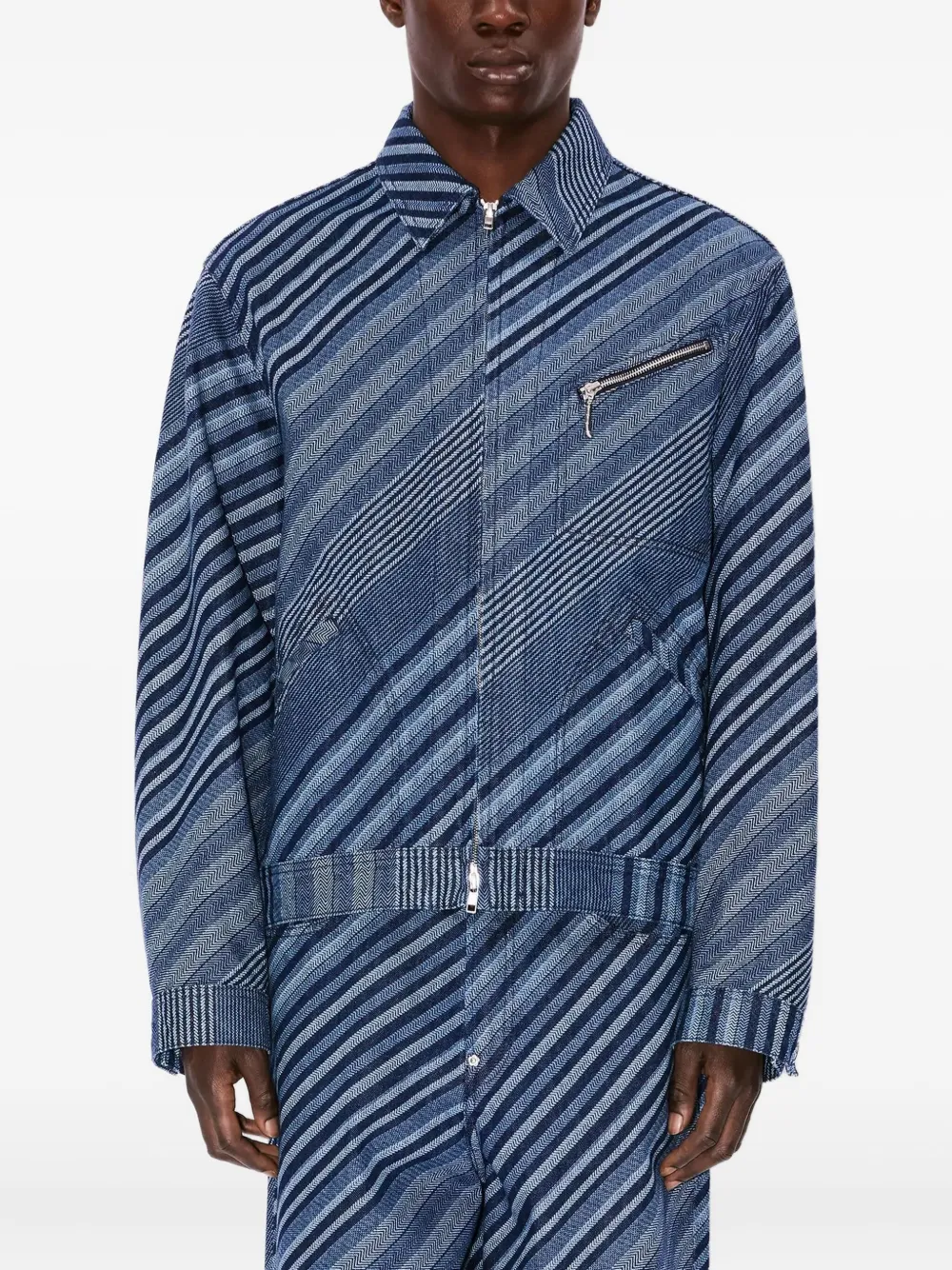 Kenzo Diagonal Stripe Cotton Jacket In Blue