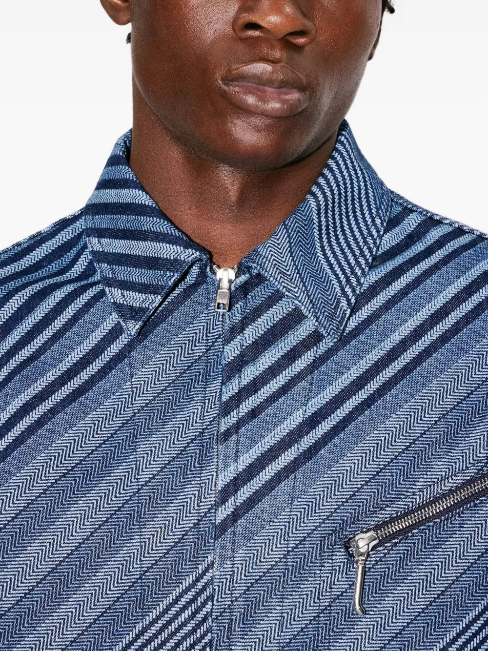 Kenzo Diagonal Stripe Cotton Jacket In Blue