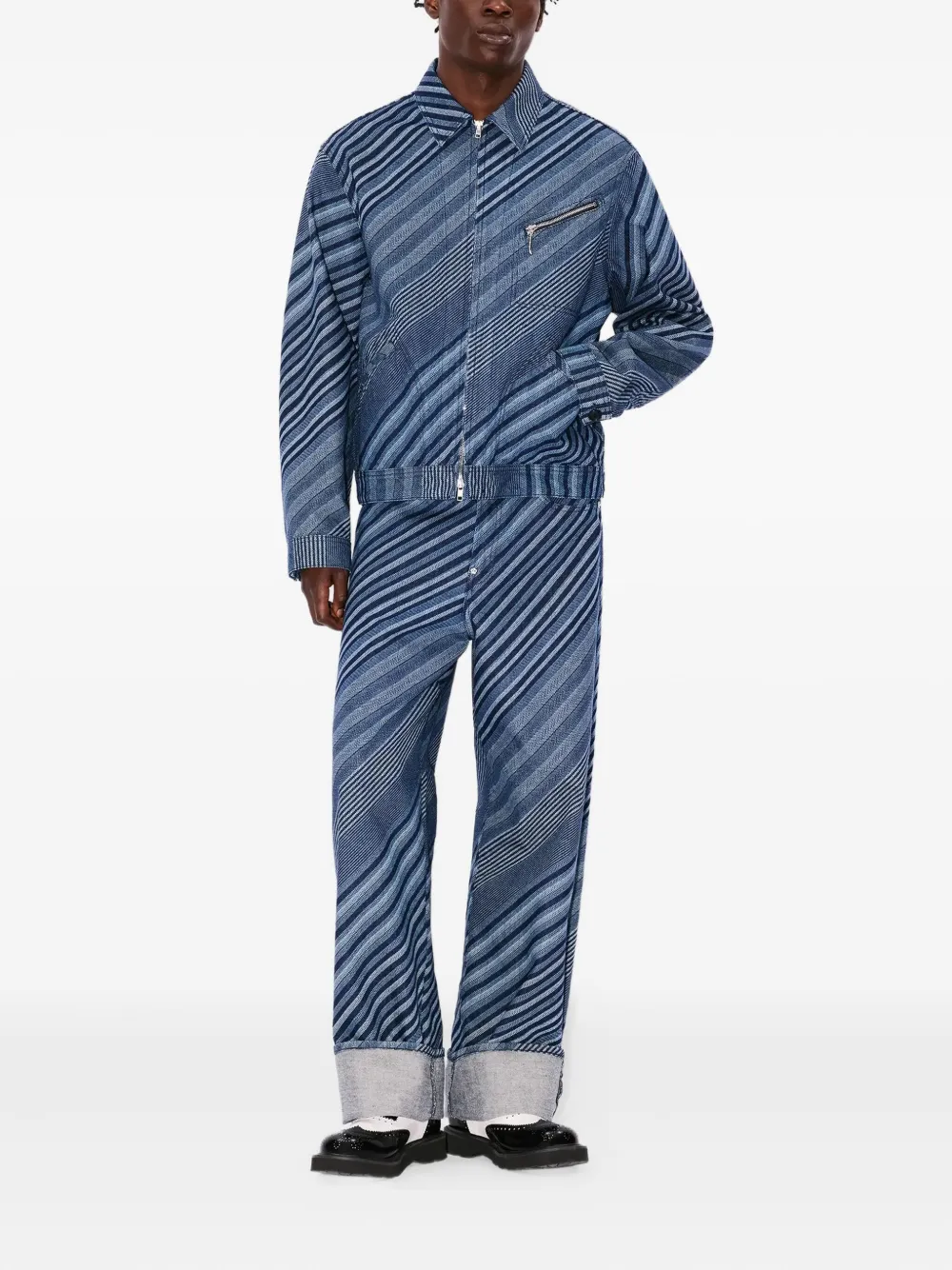 Kenzo Diagonal Stripe Cotton Jacket In Blue