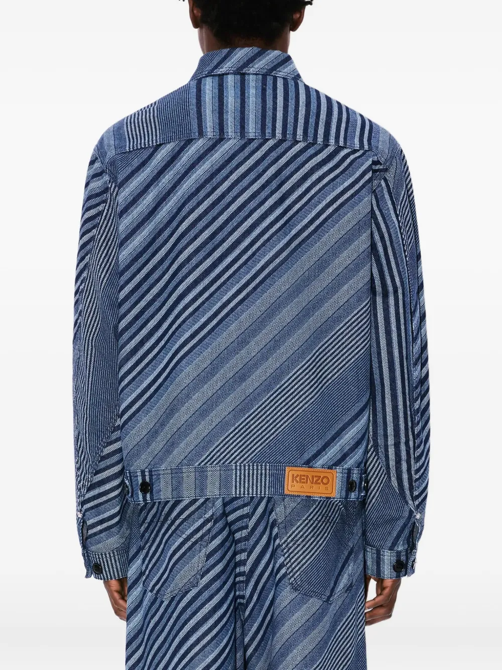 Kenzo Diagonal Stripe Cotton Jacket In Blue