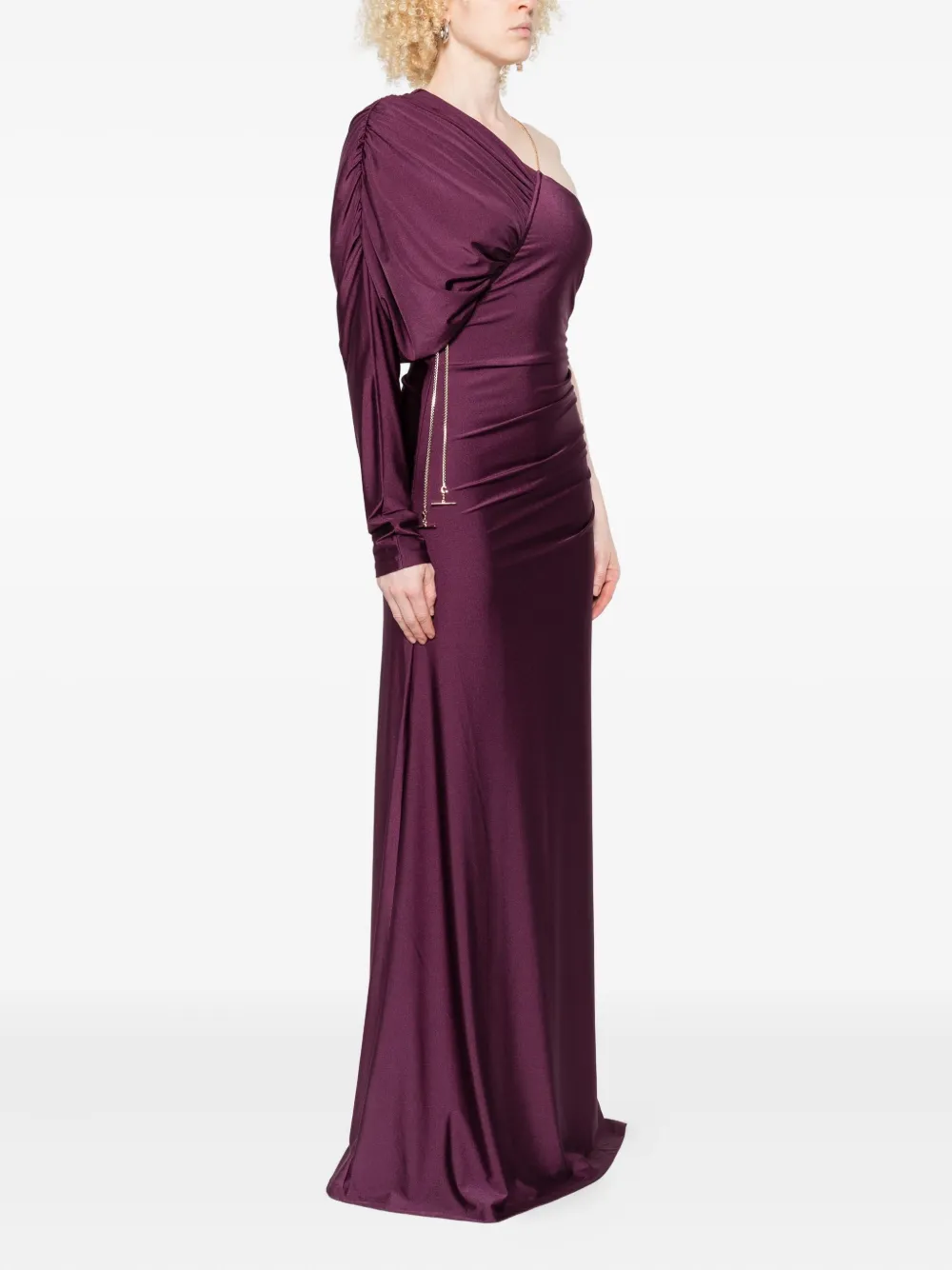Danamè One-shoulder Chain-embellished Maxi Dress In Purple