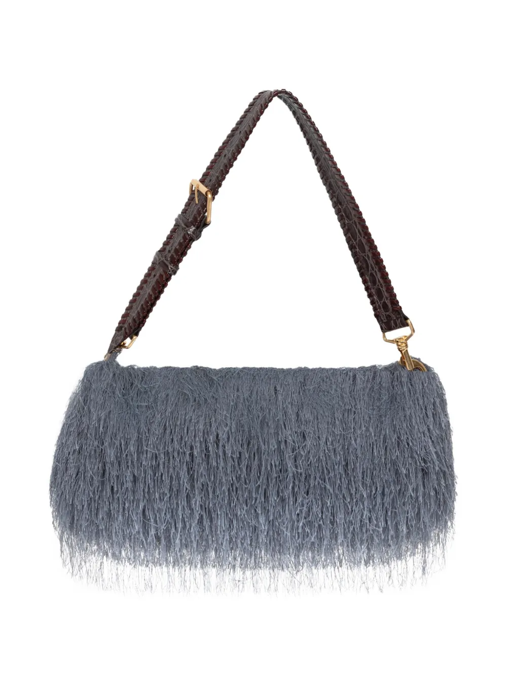 DRIES VAN NOTEN Borsa a spalla in pelle con frange - Grigio