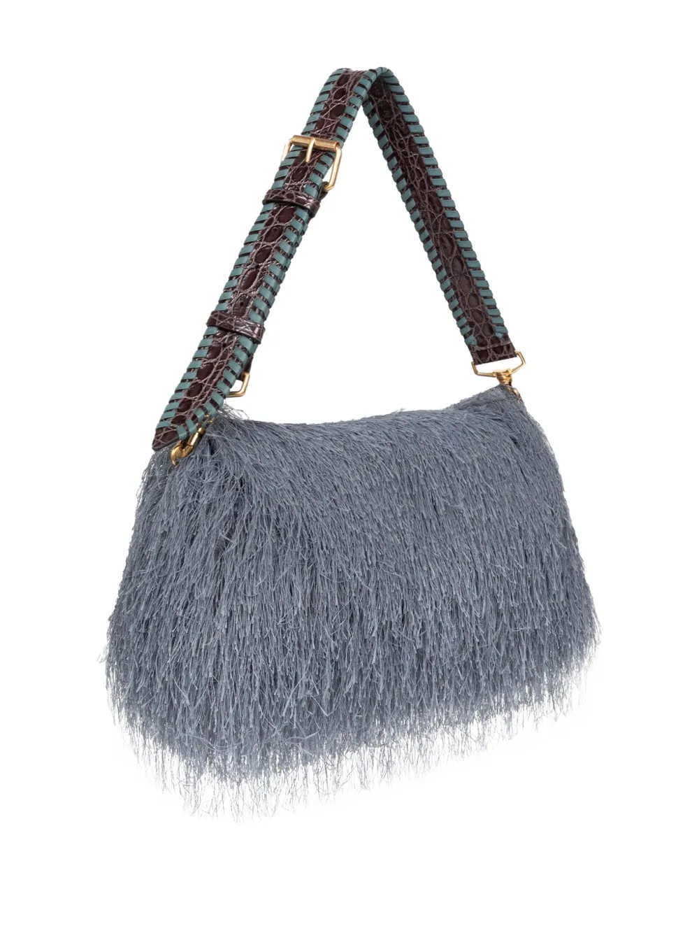  Dries Van Noten Fringed Leather Shoulder Bag - Grey 