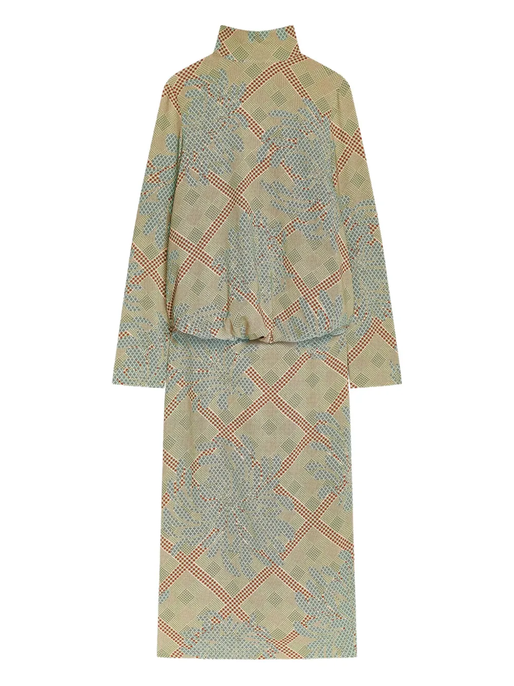 Dries Van Noten Printed High-neck Dress In Green