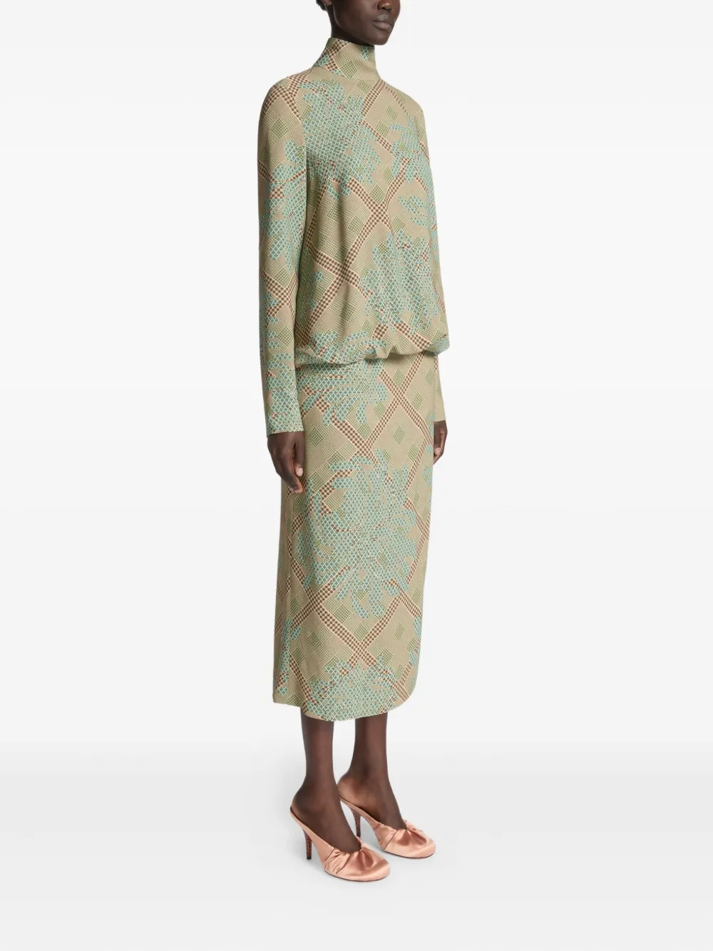 Dries Van Noten Printed High-neck Dress In Green