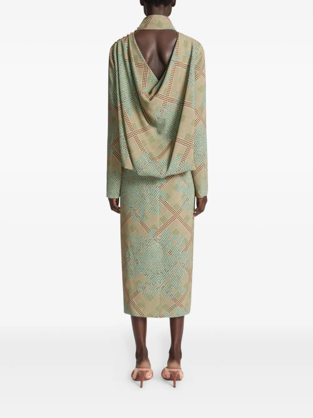 Dries Van Noten Printed High-neck Dress In Green