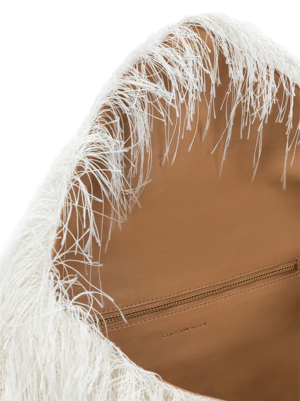 Dries Van Noten Fringed Leather Shoulder Bag In White