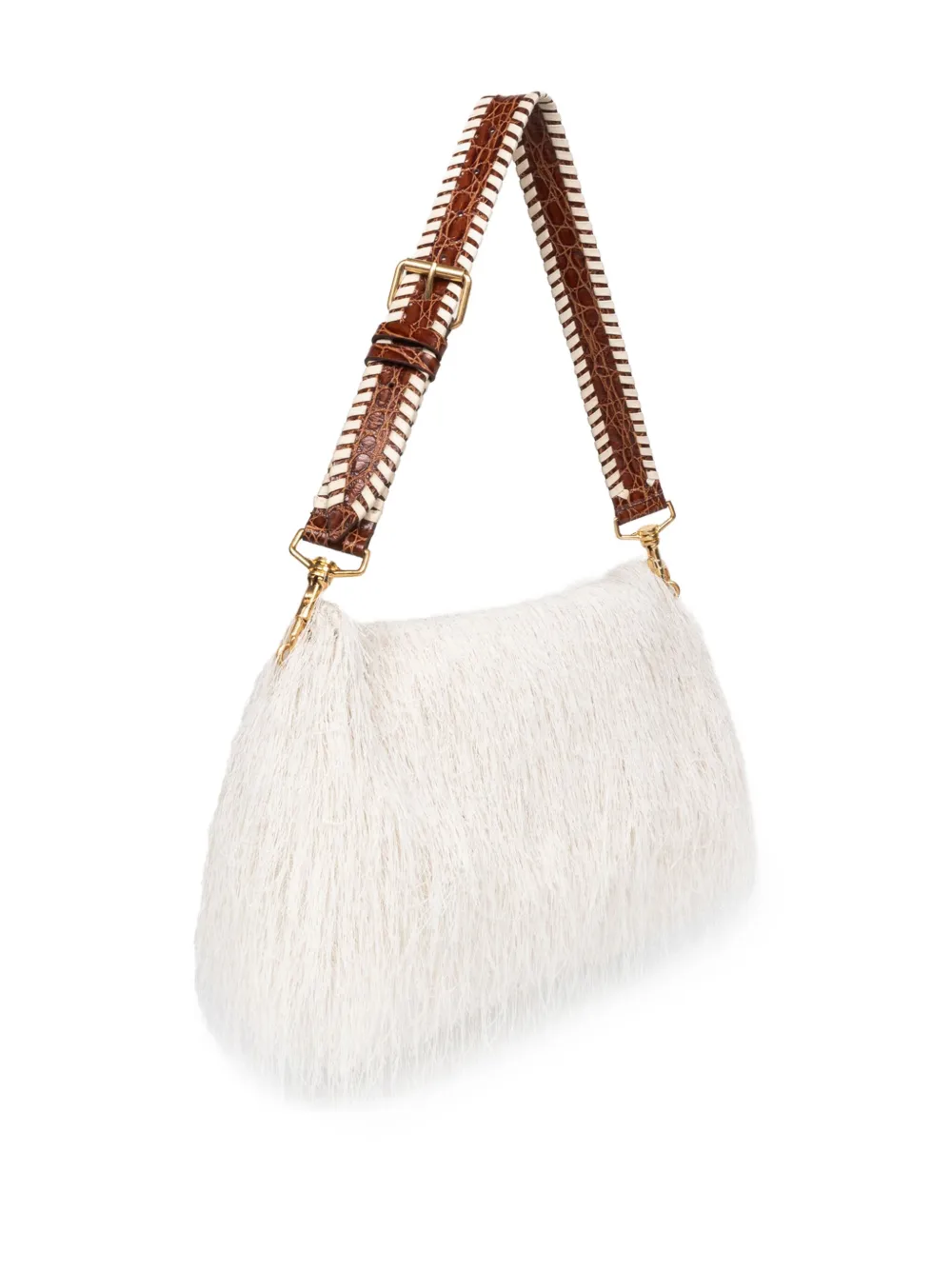 Dries Van Noten Fringed Leather Shoulder Bag In White