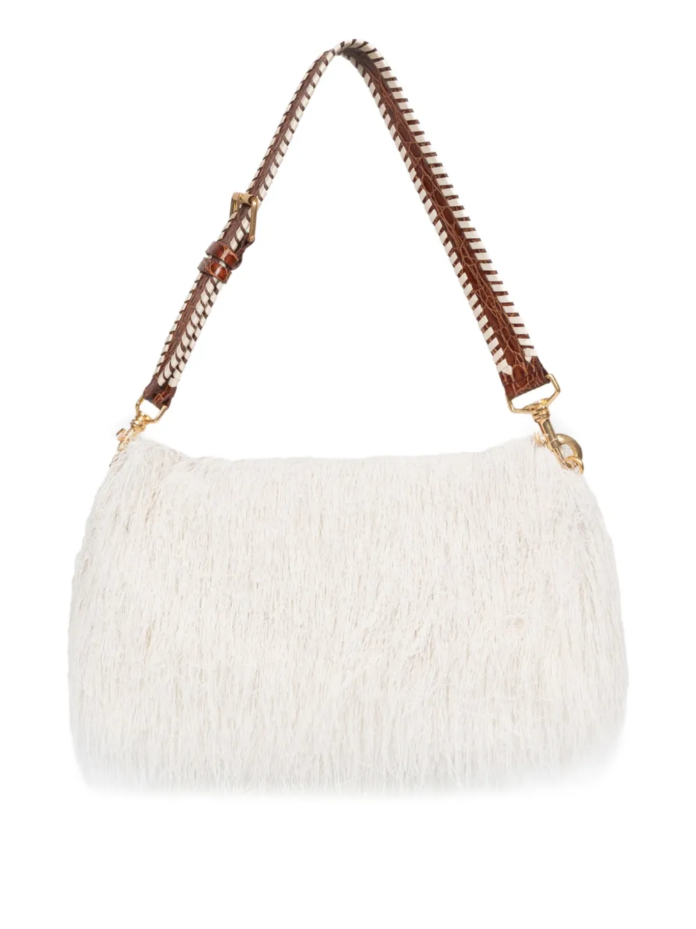 Dries Van Noten Fringed Leather Shoulder Bag In White