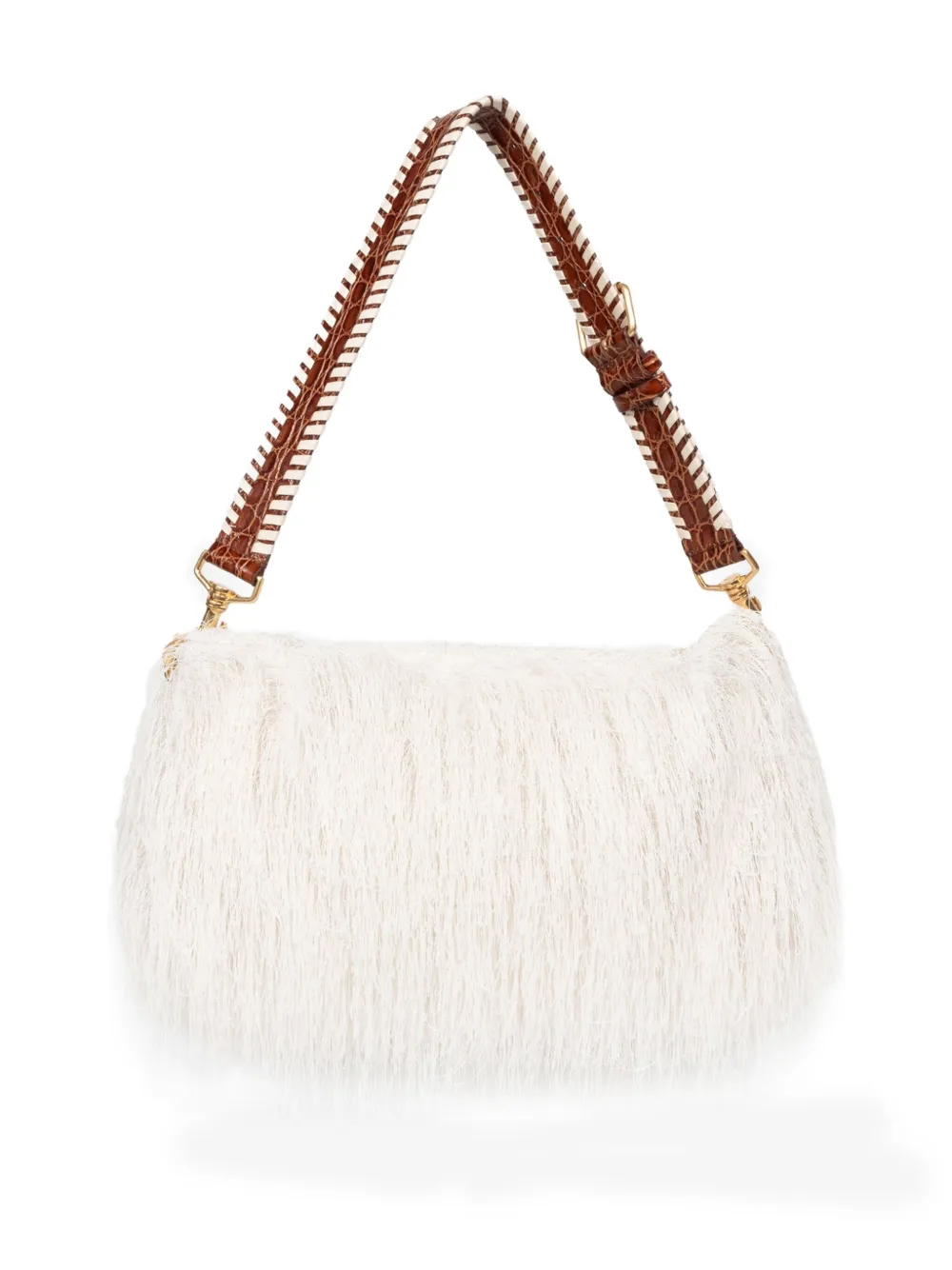 Dries Van Noten Fringed Leather Shoulder Bag In White