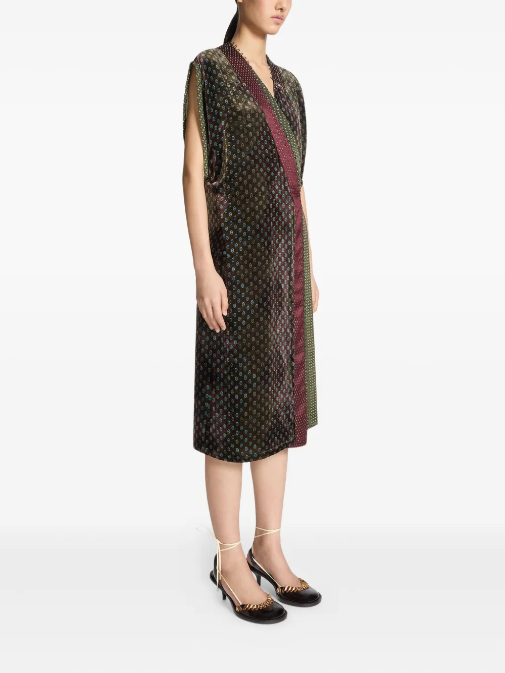 Dries Van Noten Velvet Patterned Wrap Dress In Black