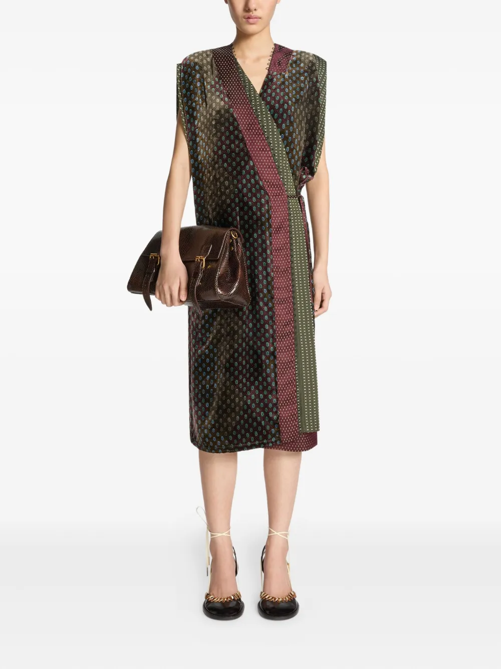 DRIES VAN NOTEN Fluwelen wikkeljurk met patroon - Bruin