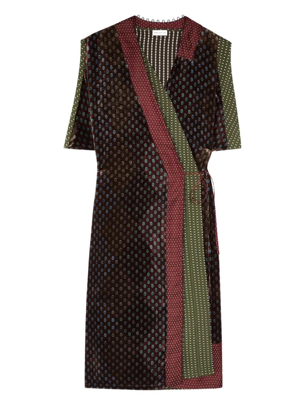 Dries Van Noten Velvet Patterned Wrap Dress In Black