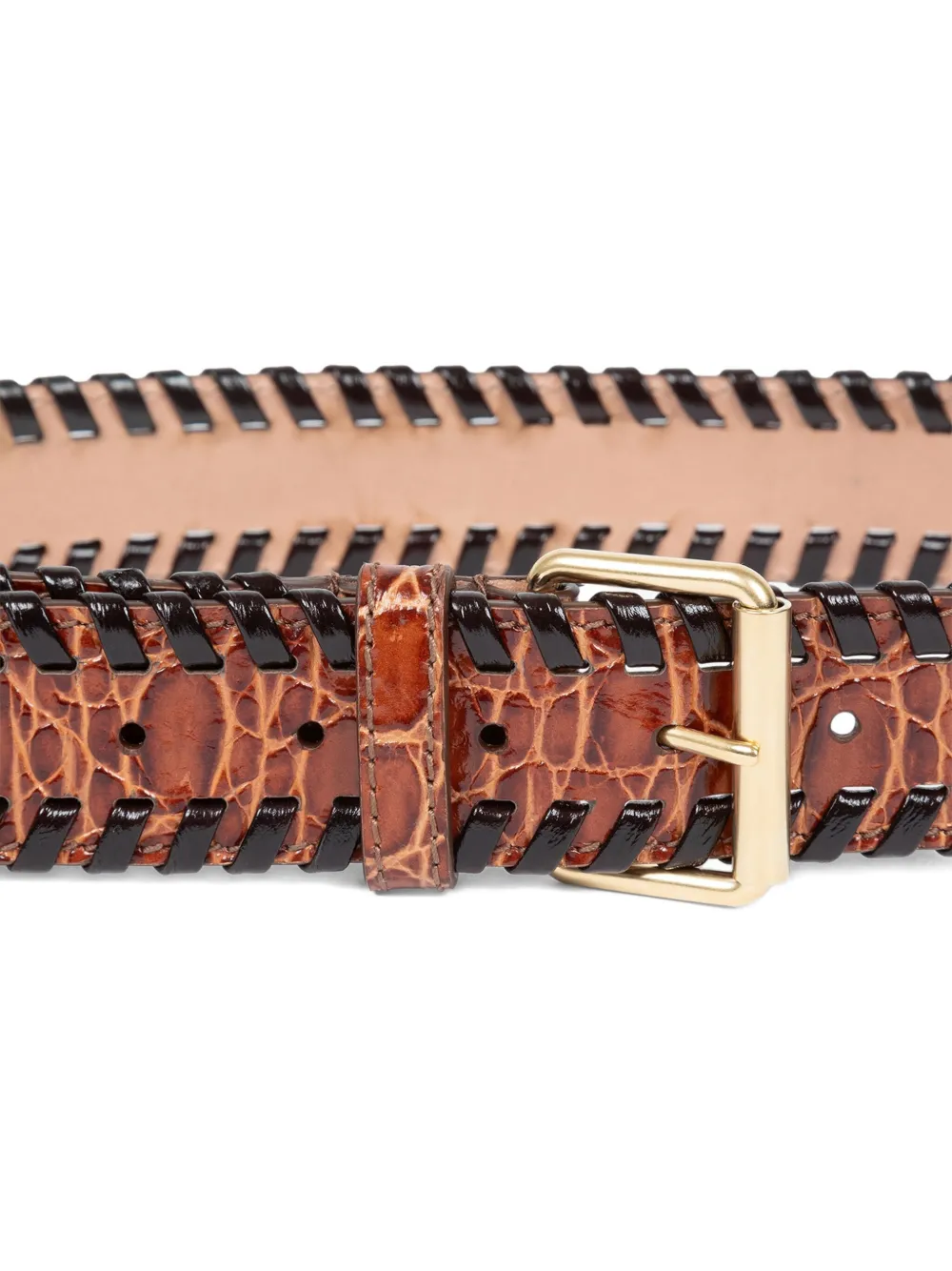DRIES VAN NOTEN Leren riem met krokodillen-reliëf - Bruin
