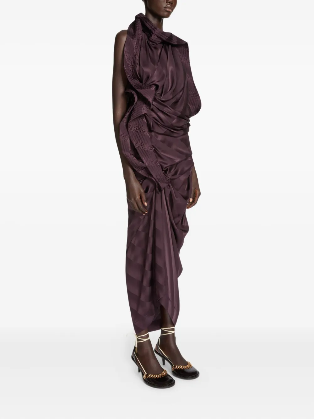 Dries Van Noten Draped-design Silk Maxi Dress In Purple