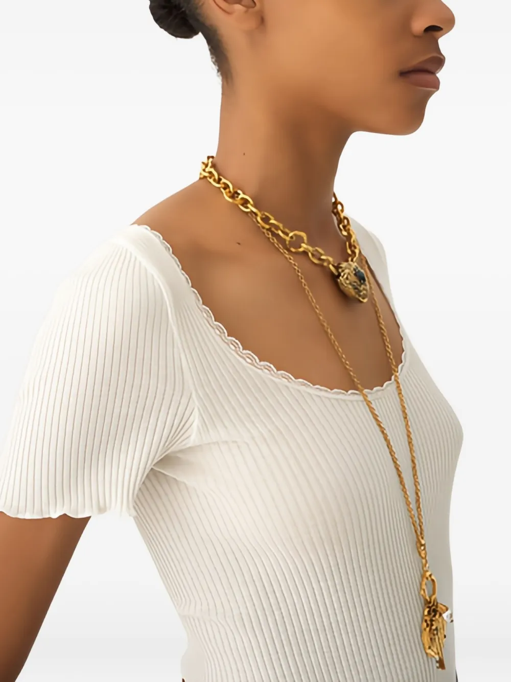 Chloé T-shirt met diepe ronde hals en kanten afwerking Wit